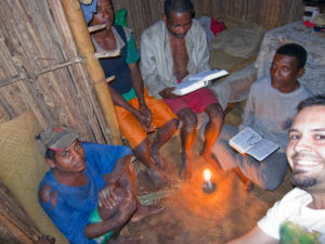 One of our bible studies in Antenina... they often went late into the evening so we continued by candlelight.