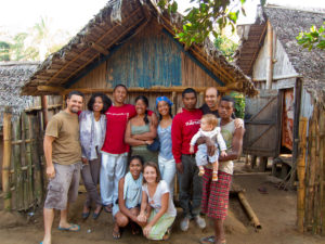 Our team in Antenina, in front of both of our huts that we lived in there.