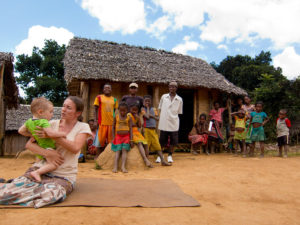 Lora and Matimu are performing in a skit about malaria in one of the neighboring villages to Antenina.