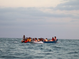 One of the boats full of those attending the ceremony, headed to Nosy Mitsio in the early morning.