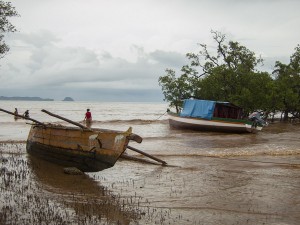 "Parking" our boat at the fishing village for the first night of our trip.