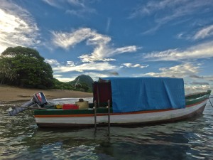 Our team boat at Nosy Mitsio, getting a load of sand for construction.