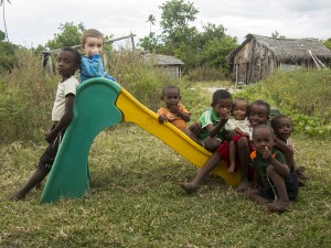 Matimu playing on his slide (the only one in Nosy Mitsio) with his friends in our village, both the king's children and his grandchildren, and some other relatives.