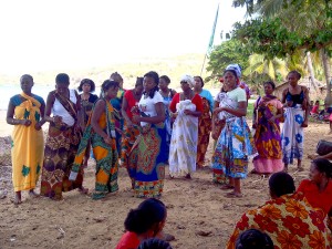 Ladies from the south of the island presenting their dance and song to the ladies from the north.