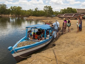 Our team boarding the boat for their first time to set foot on Nosy Mitsio... and to move straight into the home of a fellow villager.