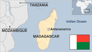 A map of Madagascar and the Madagascar flag
