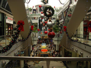 A mall in the capital city decorated for Christmas