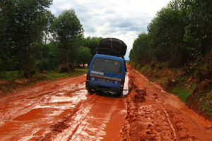 A "taxi-brousse" struggling along on one of the "easier" roads in central/north Madagascar.