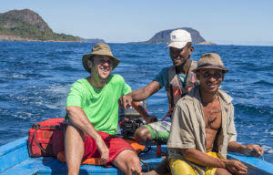 Steve Orner on a boat trip with some local guys.